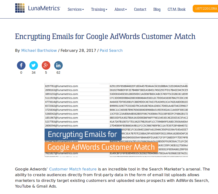 Screenshot-Encrypting Emails for Google AdWords Customer Match | LunaMetrics - Mozilla Firefox