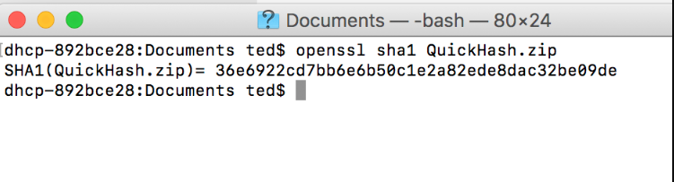 Computing the hash of the QuickHash Download on Apple Mac OSX