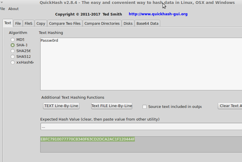 Screenshot-QuickHash v2.8.4 - Text hashing passwords