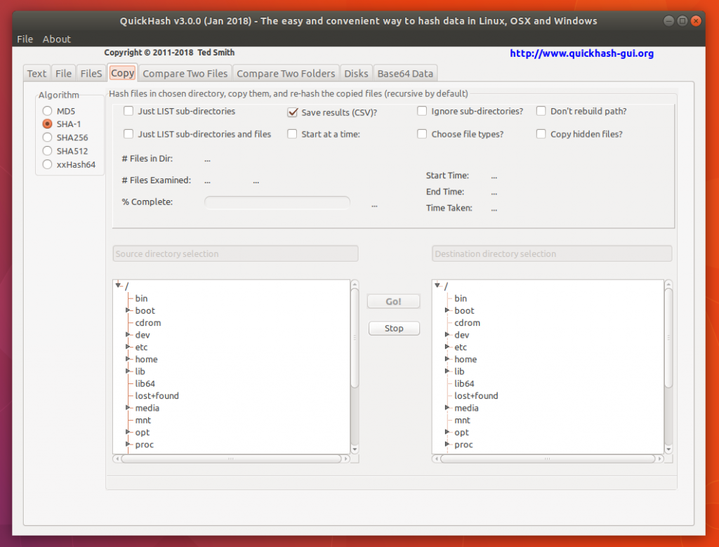 QuickHash v3.0.0 on Ubuntu 17.10