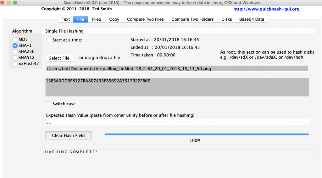 QuickHash v3.0.0 on OSX