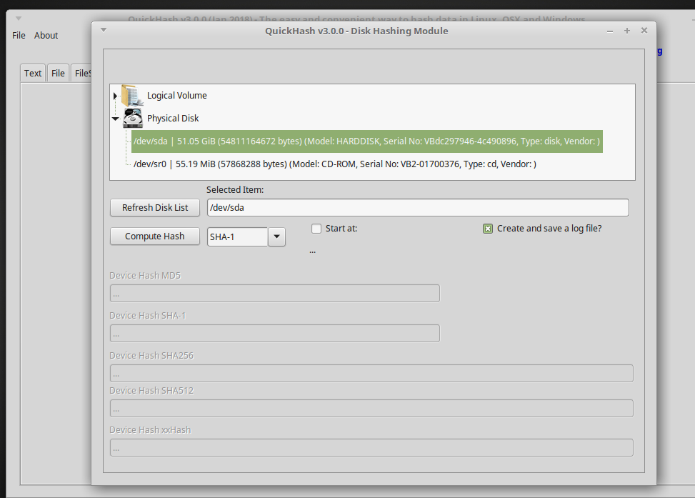 QuickHash v3.0.0 disk module on Linux Mint