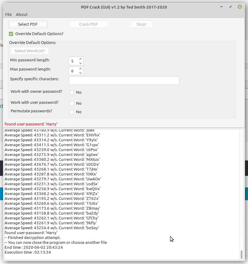 pdfcrack-gui screenshot