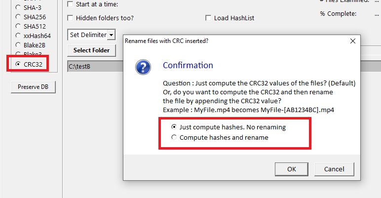 Conducting CRC32 hashing with Quickhash-GUI