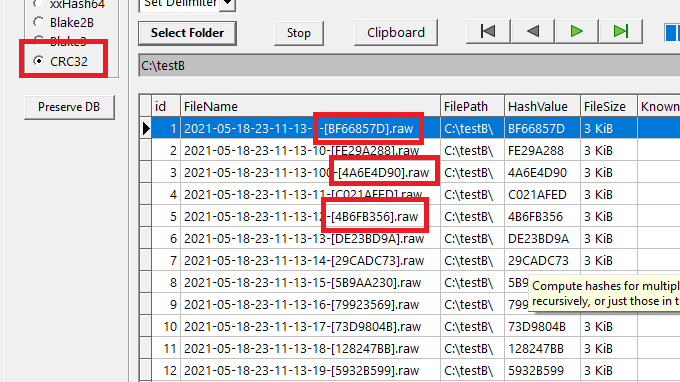 Conducting CRC32 hashing with Quickhash-GUI